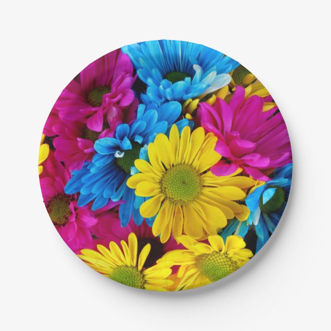 Flowers in Fluorescent Colours Paper Plate (Front)
