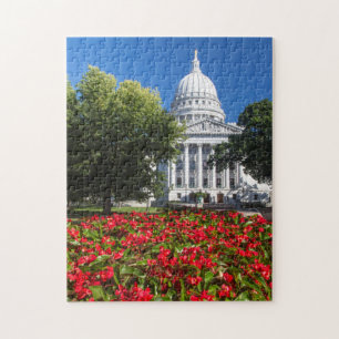 Flowers In Front Of State Capitol Building Jigsaw Puzzle