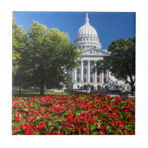 Flowers In Front Of State Capitol Building Tile