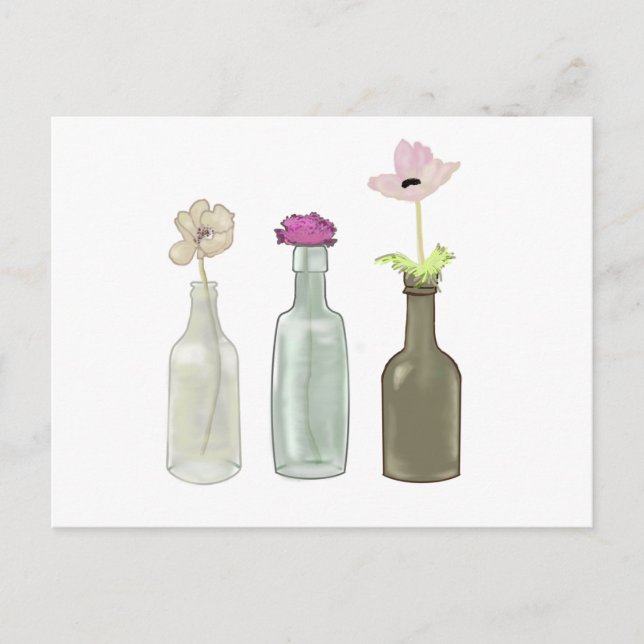 flowers in glass bottles . Pastel colours Postcard (Front)