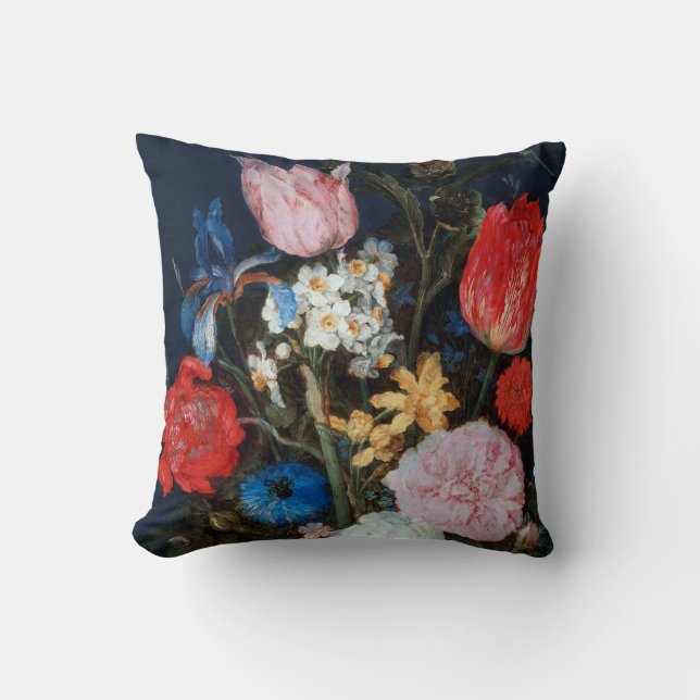 Flowers in Glass Vessel, Jan Brueghel the Elder Cushion (Front)