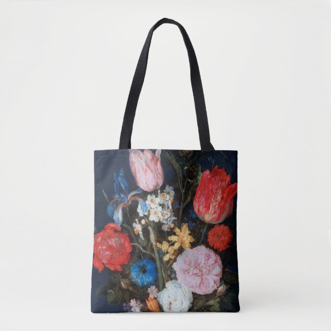 Flowers in Glass Vessel, Jan Brueghel the Elder Tote Bag (Front)