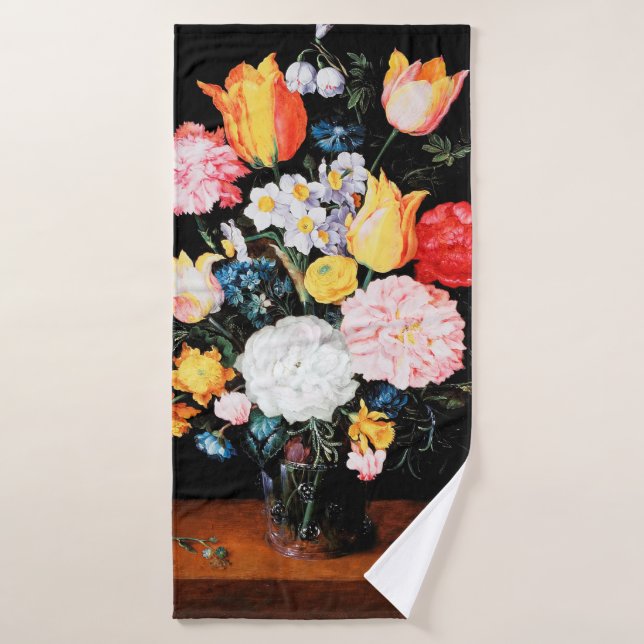 Flowers in Glass Vessel, Jan Brueghel the Younger Bath Towel (Bath Towel)