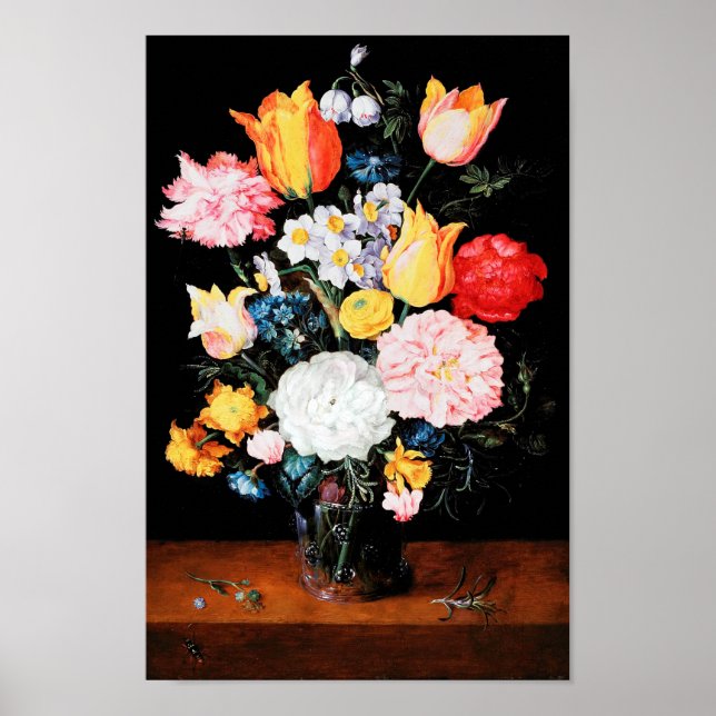 Flowers in Glass Vessel, Jan Brueghel the Younger Poster (Front)