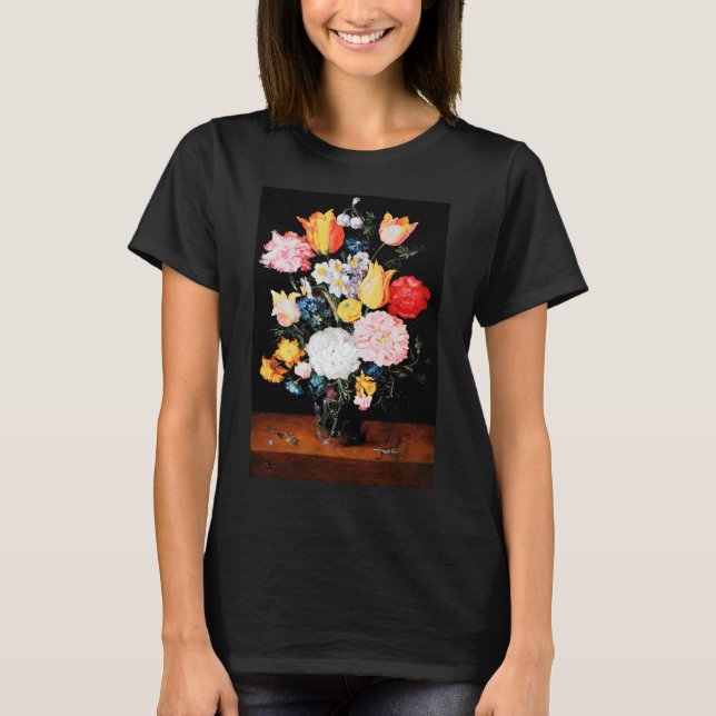 Flowers in Glass Vessel, Jan Brueghel the Younger T-Shirt (Front)