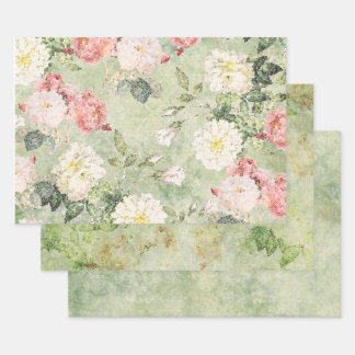 Flowers In Green Mosaic Style  Wrapping Paper Shee
