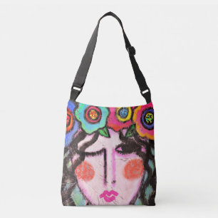 Flowers in Her Hair Abstract Art Crossbody Bag