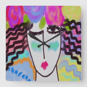 Flowers in Her Hair Abstract Art Square Wall Clock