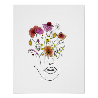 Flowers in Her Hair Watercolor Illustration Poster