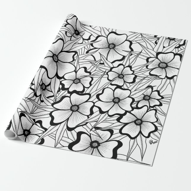 Flowers in Ink Wrapping Paper (Unrolled)
