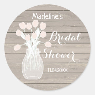 Flowers in Jar on Wood Bridal Shower Classic Round Sticker