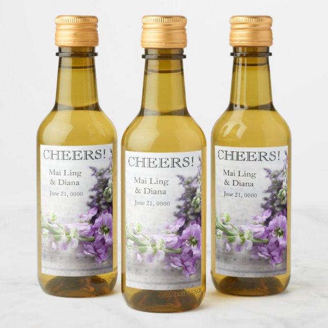 Flowers in lavender shades on old music wine label (Bottles)