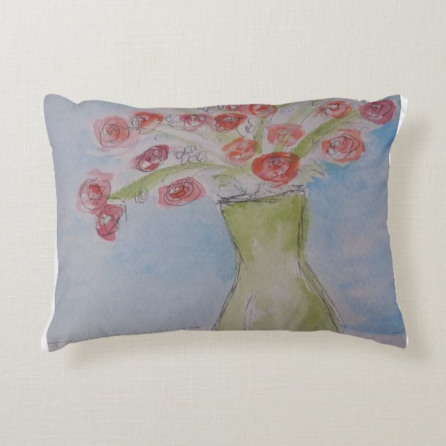 Flowers in Light Green Vase Decorative Cushion (Front)