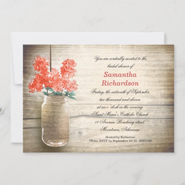 flowers in mason jar bridal shower invitations (Front)