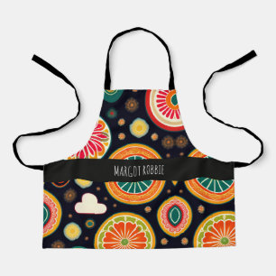 Flowers in Melon Red Psychedelic Pattern Apron