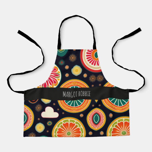 Flowers in Melon Red Psychedelic Pattern Apron (Front)