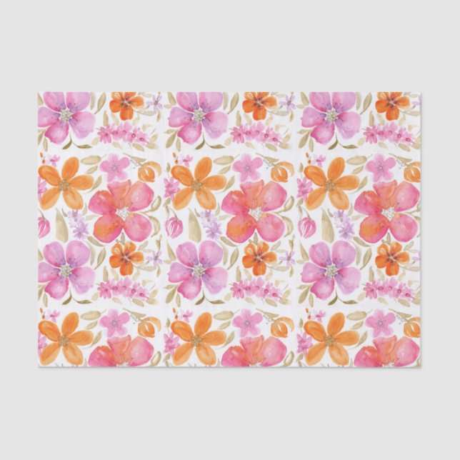 Flowers in Pink Orange Purple Tissue Paper (Front)
