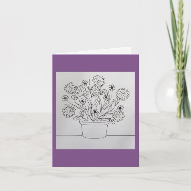 Flowers in Planter Colouring Book Card (Front)