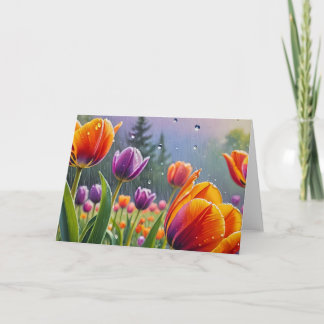 Flowers in rain thank you card