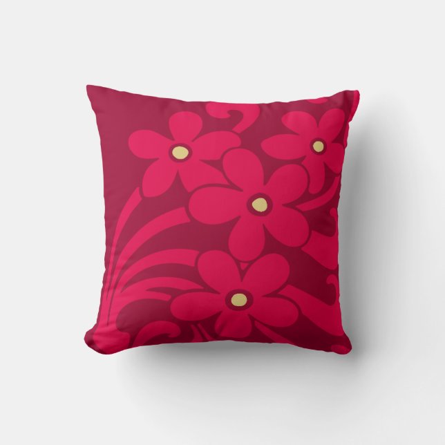 Flowers in Raspberry Colour American MoJo Pillows (Front)