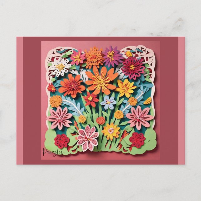 Flowers in the Garden | Paper Art Postcard (Front)