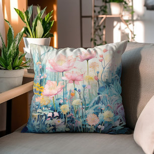  Flowers In The Spring Mid-Century Watercolor Cushion
