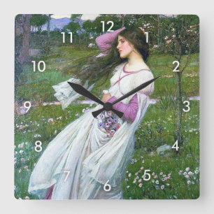 Flowers in the Wind, John William Waterhouse Square Wall Clock