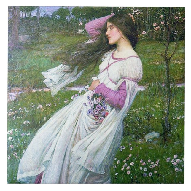 Flowers in the Wind, John William Waterhouse Tile (Front)