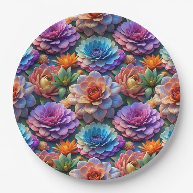 Flowers In Three D Paper Plate (Front)