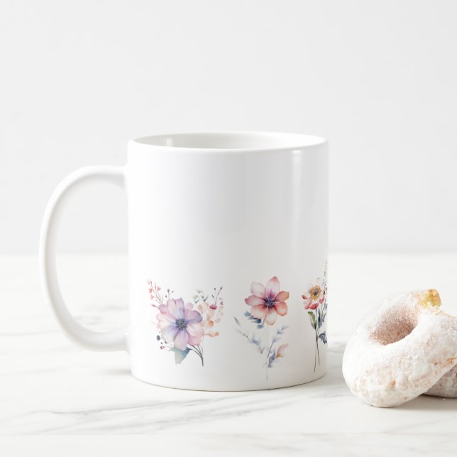 Flowers in various styles along the base  coffee mug (With Donut)