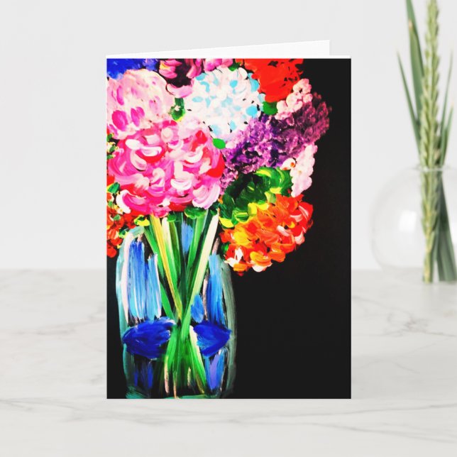 Flowers in Vase Hand Painted Design on Card (Front)