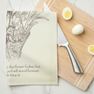 Flowers In Vase Scripture Dish Towel