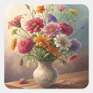Flowers in vase square sticker