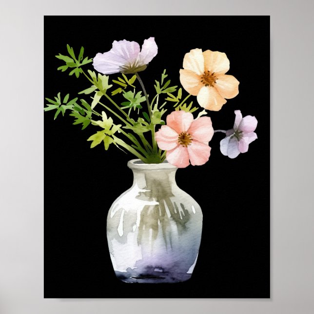 Flowers in Vase Watercolor Art Print (Front)
