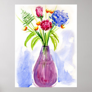 Flowers in Vase Watercolor Canvas Print