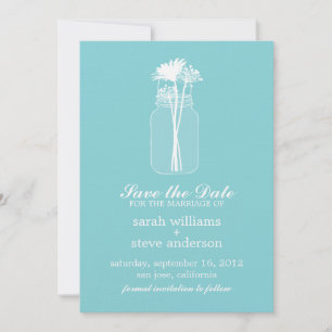 Flowers in Vintage Mason Jar Wedding Save the Date