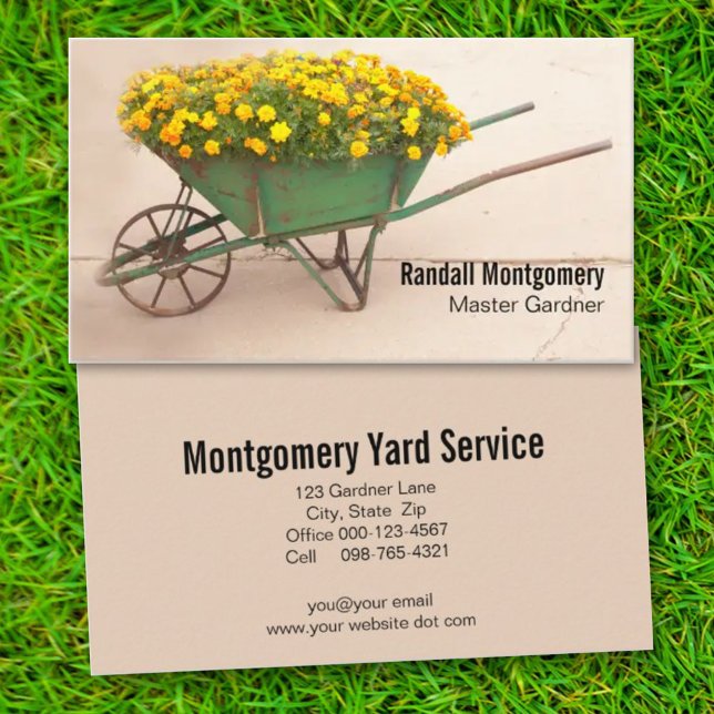 Flowers In Vintage Wheelbarrow Gardener Occupation Business Card (Creator Uploaded)