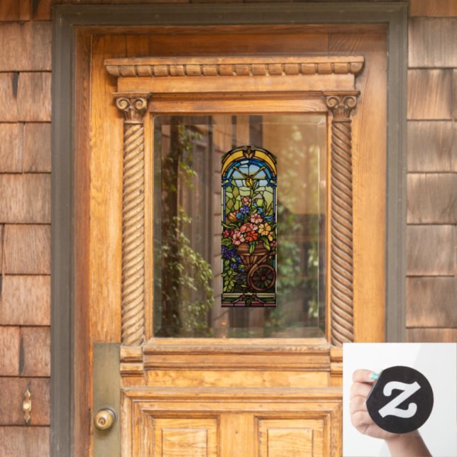 Flowers in Wheelbarrow Privacy Window Cling (Home Door)