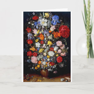 Flowers in Wooden Vessel, Jan Brueghel the Elder Card