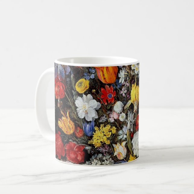 Flowers in Wooden Vessel, Jan Brueghel the Elder Coffee Mug (Front Left)