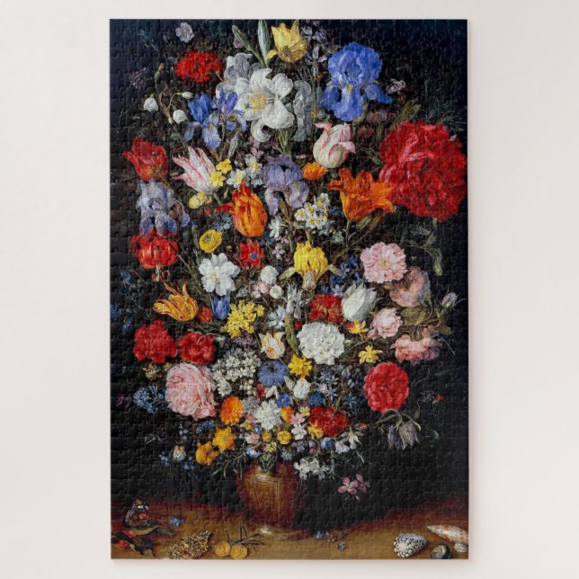 Flowers in Wooden Vessel, Jan Brueghel the Elder Jigsaw Puzzle (Vertical)