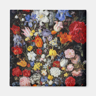 Flowers in Wooden Vessel, Jan Brueghel the Elder Magnet