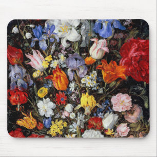 Flowers in Wooden Vessel, Jan Brueghel the Elder Mouse Mat