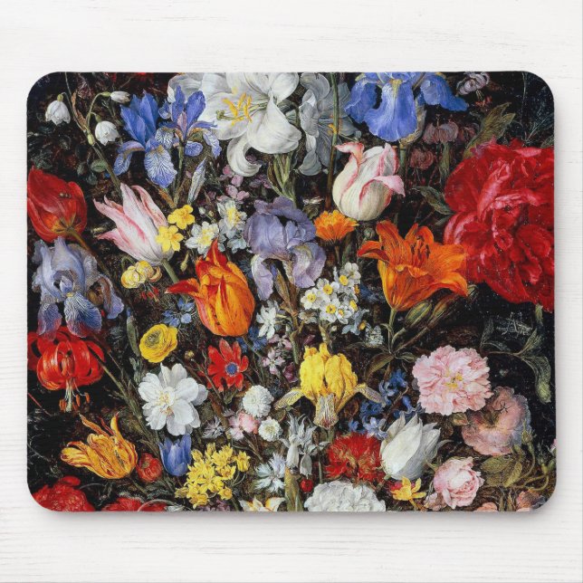 Flowers in Wooden Vessel, Jan Brueghel the Elder Mouse Mat (Front)