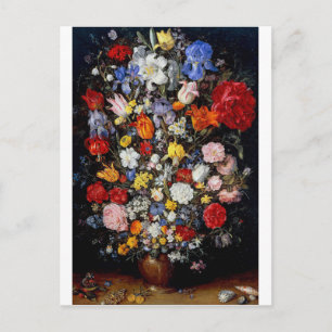 Flowers in Wooden Vessel, Jan Brueghel the Elder Postcard