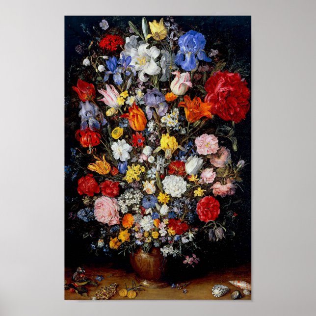 Flowers in Wooden Vessel, Jan Brueghel the Elder Poster (Front)