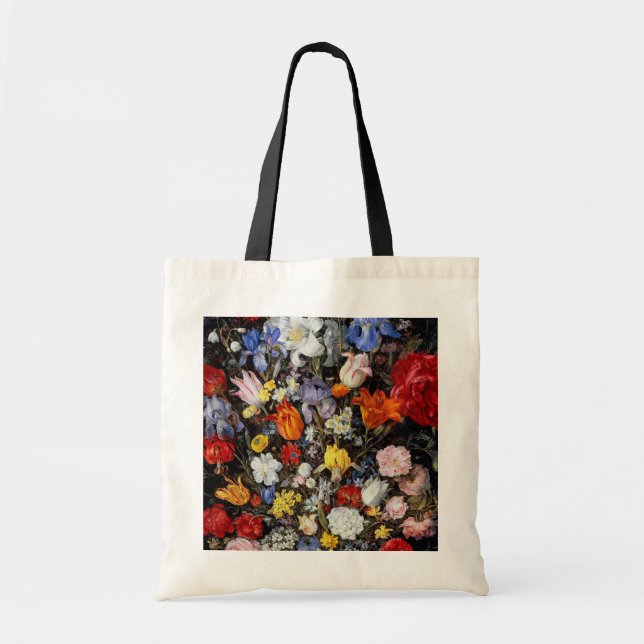 Flowers in Wooden Vessel, Jan Brueghel the Elder Tote Bag (Front)