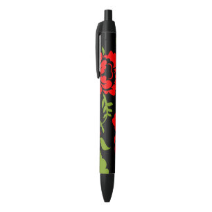 Flowers iPhone wallet case Black Ink Pen