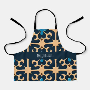 Flowers Isometric BLue Beige 3D Floral Pattern Apron