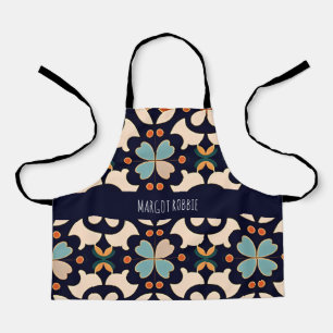 Flowers Isometric Blue Beige Floral Pattern Apron